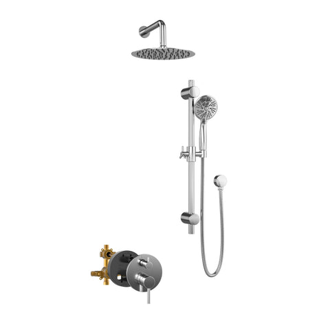 Refuge Rain Shower Head with Handheld Spray Combo - Polished Chrome Finish - 10" Rainfall Shower Head with Handheld Combo | Adjustable Slide Bar | 5-Function Handshower | Tru-Temp Valve | 2.5 GPM