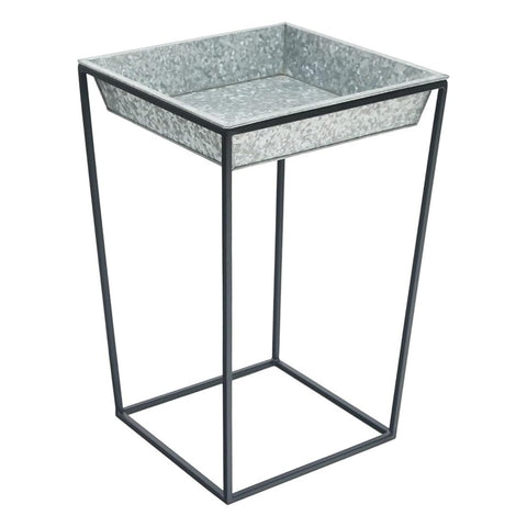 Oakestry Arne Metal Plant Stand 22 Inch Height With Shallow Galvanized Planter Tray Indoor Outdoor Display Riser for Home Garden Patio Decor Durable Stable Rust Resistant Modern Use