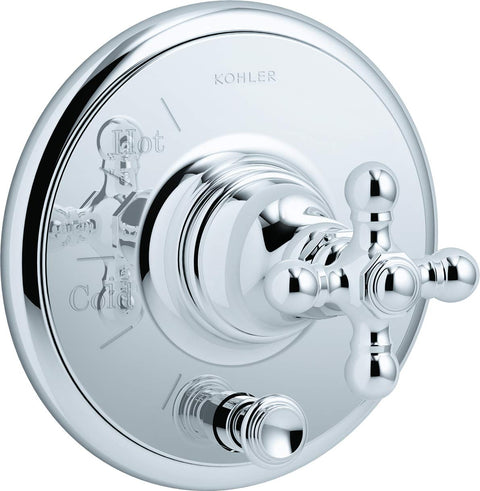 Kohler K-T72768-3-CP Artifacts Dual Function Pressure Balanced Valve Trim Only with Single Cross Handle and Integrated Diverter - Less Rough In, Polished Chrome