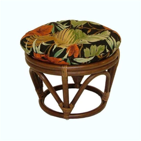 International Caravan Furniture Piece Rattan Ottoman with Outdoor Fabric Cushion