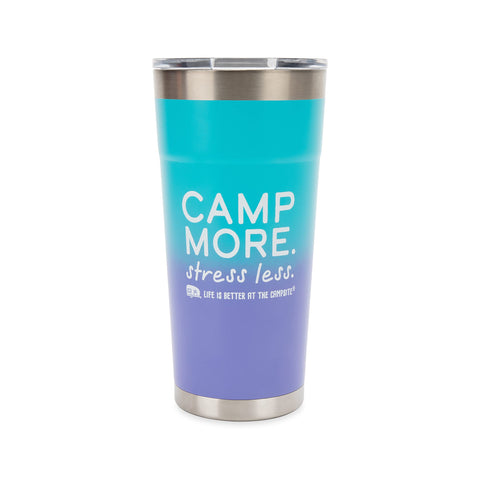 Camco Life is Better at The Campsite Painted Stainless Steel Tumbler - Features Double Wall Vacuum Insulation for Heat/Ice Retention & Unique Camp More, Stress Less Design - Holds 20 oz. (53317)