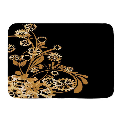 Bath Mat Rug,Abstract Mechanical Background with Floral Elements Steampunk gearPlush Bathroom Decor Mats with Non Slip Backing,31.5" X 19.5"