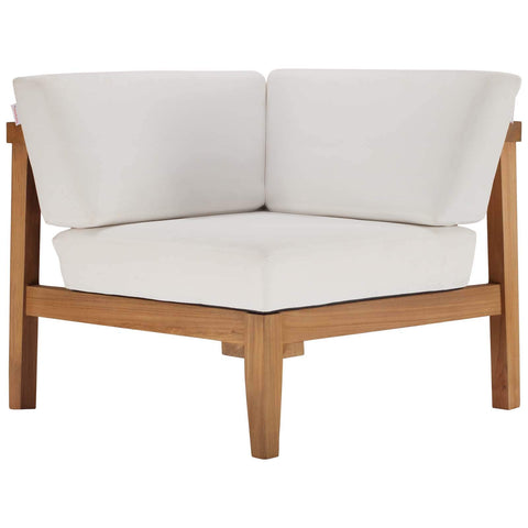 Modway Bayport Outdoor Patio Teak Wood Corner Chair in Natural White