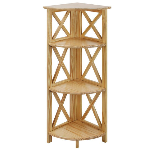 Casual Home Montego 3-Shelf Corner Folding Bookcase with Mantel Top, Natural