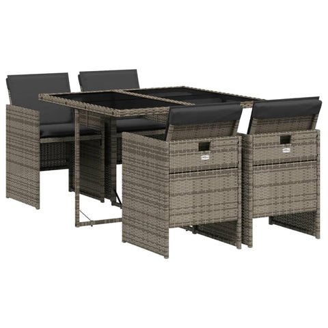vidaXL Garden Dining Set 5 Pieces with Grey Polyrattan Cushions