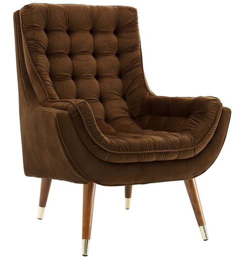 Modway EEI-3001-BRN Suggest Button Tufted Upholstered Velvet Lounge Chair, Brown