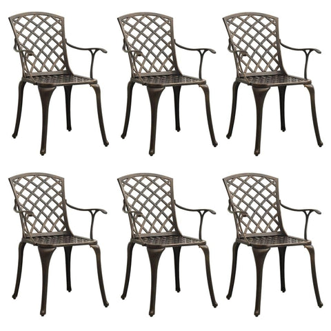 vidaXL Cast Aluminum Patio Chairs in Bronze - Outdoor Garden Seating, 6 Pc Set, High Backrest, Comfortable Armrests, Weather-Resistant, 3216319