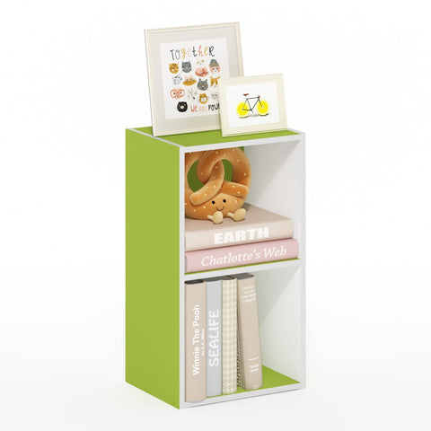 Furinno PASIR Book Shelf, 2-Tier Modern Bookshelf, Open Shelves Bookcase 9 x 12 x 21, Easy Assembly, for Living Room, Bedroom, Home Office, Green/White