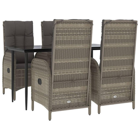 vidaXL Garden Dining Set 5 Pieces and Cushions Synthetic Rattan Black Grey