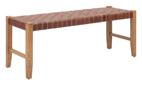 Zuo Bandani Bench Brown, Brown Bench, Modern Style, Leather, Seats up to 2, Rubberwood, Indoor Living, 47.2" W x 15.7" D x 18.9" H