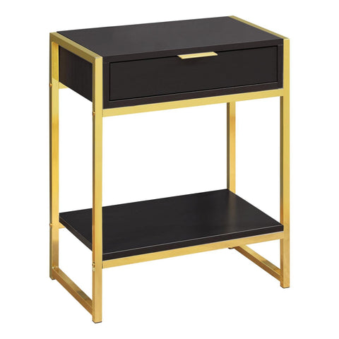 Monarch Specialties 24" H Accent End Table with Gold Metal Base - Cappuccino