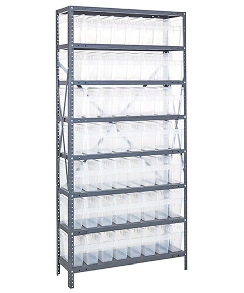 Quantum Storage Systems 1275-SB801CL Solid Heavy Duty 8 Shelves 56 STORE-MAX Clear Bins 75" H x 36" W x 12" D