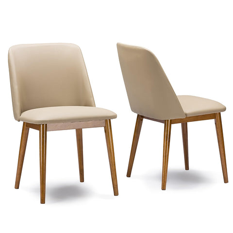 Baxton Studio Lavin Mid-Century Dark Walnut Wood and Beige Faux Leather Dining Chairs (Set of 2)