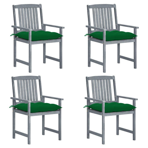 vidaXL Patio Chairs 4 Pcs, Patio Dining Chair with Cushions, Outdoor Chair for Deck Garden Lawn Balcony, Farmhouse, Gray Solid Wood Acacia