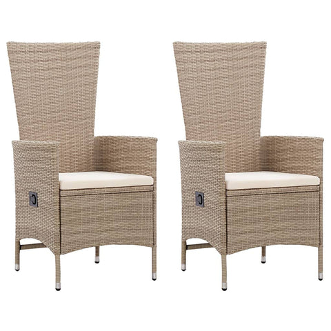vidaXL Patio Chairs, Set of 2, Poly Rattan in Beige, Reclining Armchair with Cushions, Weather-Resistant, Comfortable, Lightweight Outdoor Furniture for Patio and Garden