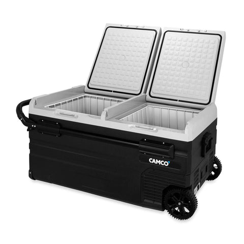 Camco 51522 CAM-950 Portable Refrigerator, AC 110V/DC 12V Compact Fridge/Freezer with Dual Zone Cooling, 95-Liter - Keeps Food and Drinks Cold While On-the-Go - Ideal for Road Trips, RVing, Camping