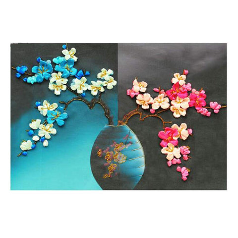 Pigeon Fleet Plum Blossom Embroidery Starter Kit DIY Light and Shadow Floral Silk Ribbon Embroidery Kit Wall Decoration Art Craft