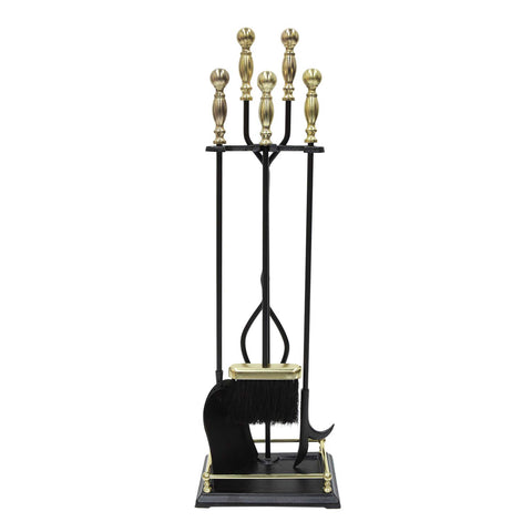 Minuteman International Oxford 5-piece Fireplace Tool Set, Polished Brass and Black