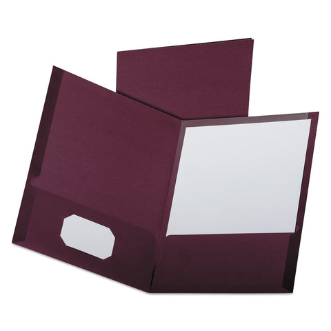 Oxford Linen Finish Two-Pocket Folders, Burgundy, Letter Size, 25 per Box