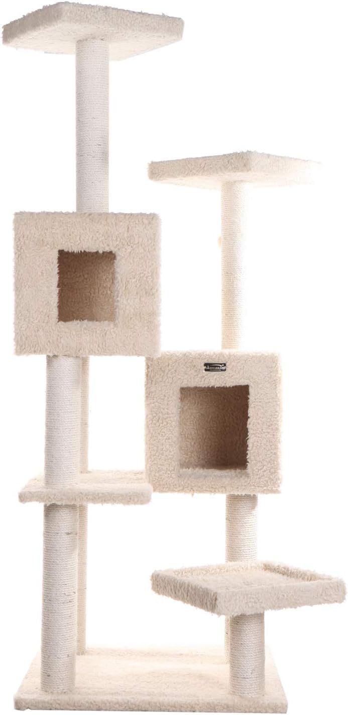 Armarkat A6702 Pet Cat Tree with Two Real Wood Houses, 67", Beige