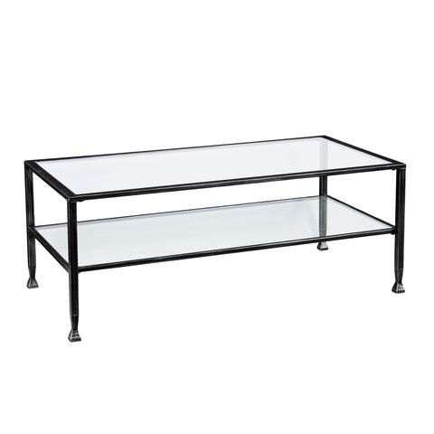 SEI Furniture Jaymes Metal/Glass Rectangular Open Shelf Cocktail Table, Black