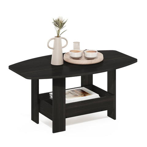 Furinno Simple Design Coffee Table, 2-Tier Modern Coffee Table with Lower Shelf, Round Corner Side Table, for Living Room, Bedroom, Home Office, Espresso