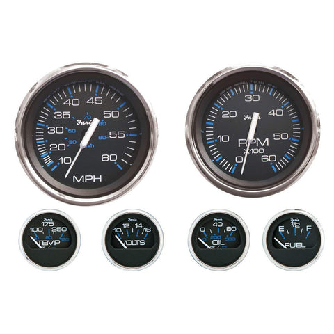 Faria Beede INSTRUMENTS Faria KTF003 Chesapeake Stainless Steel Inboard 6-Gauge Boxed Set - Speedometer/Tachometer/Fuel Level/Voltmeter/Water Temp/Oil PSI, Black