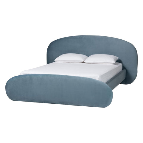 Baxton Studio Ekram Velvet Upholstered Platform Bed – Mid-Century Modern Bed Frame with Curved Headboard and Accent Footboard, Classic Luxe Bedroom Centerpiece, Queen