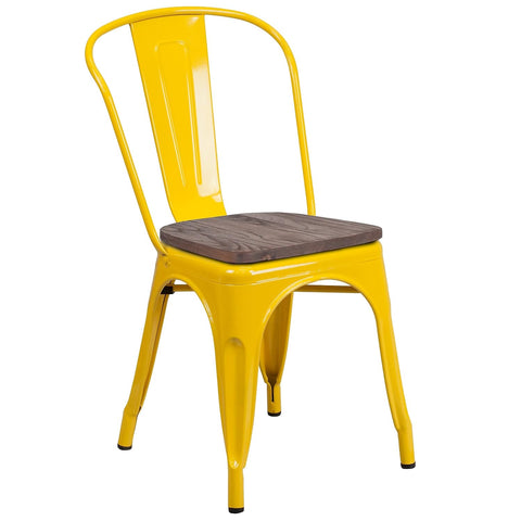 Flash Furniture Perry Metal Stackable Chair with Wood Seat, 1 Pack, Yellow