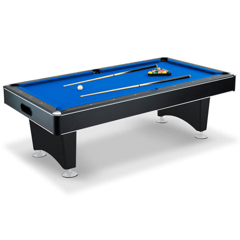 Hathaway Hustler 7ft Pool Table for Game Room – Billiard Table with Poly-Coated Playfield, Ball Return System, Leg Levelers – Includes Cues, Pool Balls, Chalk, Triangle, Brush – Black & Blue