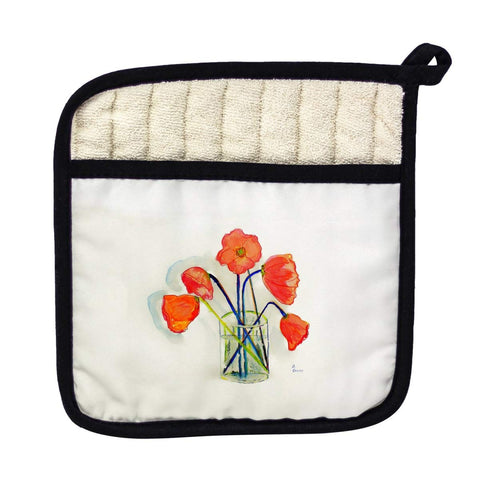 Betsy Drake PT191 Poppies in Vase Pot Holder