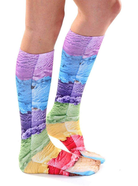 Living Royal Knee High Socks, 3D Print, Colorful & Durable, One Size Fits Most, Made in USA, Ice Cream Photo Design