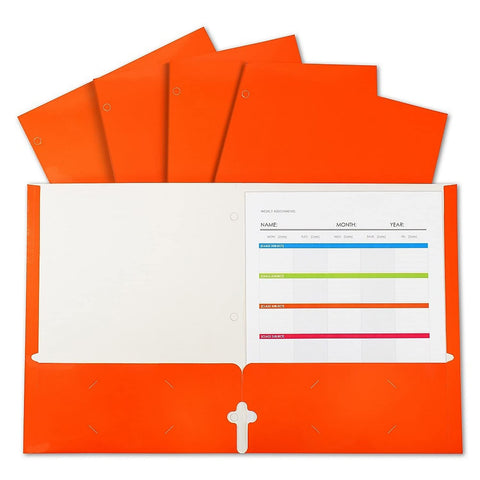 C-Line Laminated Paper, 3-Hole Punched, 2-Pocket Portfolio, Orange, Box of 25 (CLI06312)