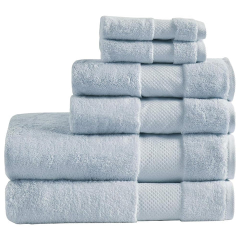Oakestry 6-piece 600 GSM Turkish 100% Cotton Bathroom Towel Set Quick Dry Set Soft and Fluffy Absorbent and Premium Hand Face Wash Cloths Assorted Sizes, Light Blue