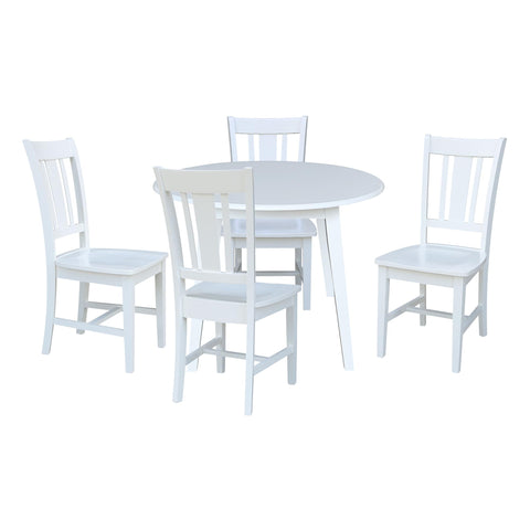 IC INTERNATIONAL CONCEPTS 42" Round Solid Wood Dual Drop Leaf Table with 4 Chairs in White