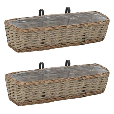 vidaXL Railing Planters 2 Pcs, Balcony Planters with PE Lining, Window Flower Boxes, Deck Railing Planters for Outdoor Garden Fence, Wicker Brown