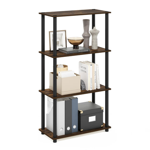 Furinno Turn-N-Tube Storage Shelves, 4-Tier Toolless Book Shelf, Corner Shelf, Toolless Open Shelves, for Organization and Storage, Living Room, Garage, Home Office, Amber Pine