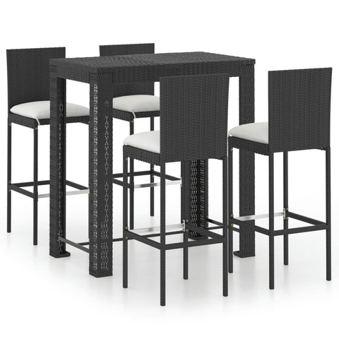 vidaXL Patio Bar Set with Cushions 5 Piece Garden Outdoor Bar Sets Dinner Bistro Dining Table Chair Stool Pub Furniture Seating Poly Rattan Black