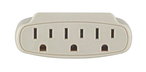 Leviton Grounding Adapter, 125 V, 15 A, 3 Outlet, 1 Pack, 697-I, Ivory