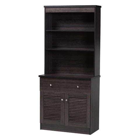 Baxton Studio Agni 31.5-inch W Kitchen Storage Cabinet and Hutch, Dark Brown