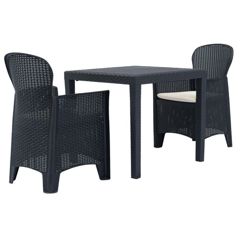 vidaXL Bistro Set 3 Piece, Patio Furniture Set, Outdoor Table Set with Chairs, Rattan Chair with Cushions for Garden, Plastic Anthracite