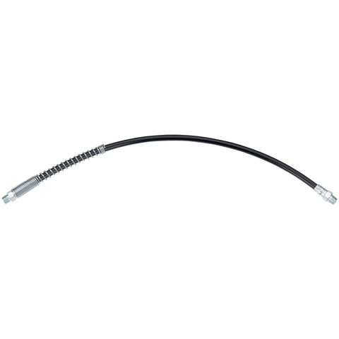 LUMAX LX-1207 Black 18 inch 1/8" NPT 4500 PSI Thermoplastic Grease Hose with Spring. 4,500 PSI Working Pressure and 12,000 PSI Minimum Burst. 1/8 inches NPT Male Ends.
