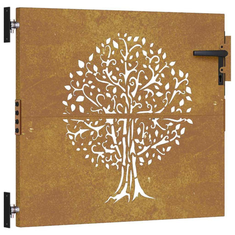 vidaXL Garden Gate, Locking Fence Gate, Hinged Gate for Patio Outdoor, Entrance Barrier Decorative Door, 33.5"x29.5" Corten Steel Tree Design