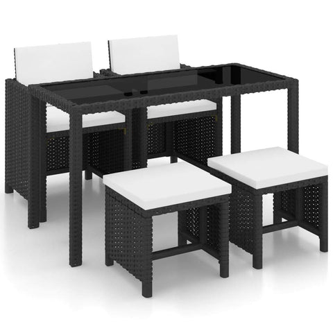 vidaXL Patio Furniture Set 5 Piece, Table and Chair for Garden Balcony Porch, Outdoor Dining Set with Cushions, Stool, Poly Rattan Black