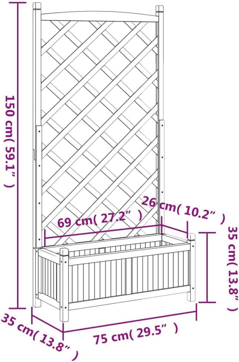 vidaXL Solid Fir Wood Planter with Trellis - Gray Raised Garden Bed/Outdoor Rectangular Flower Box for Climbing Plants - Patio and Garden Decor, 29.5x13.8x59.1 inches, 365489