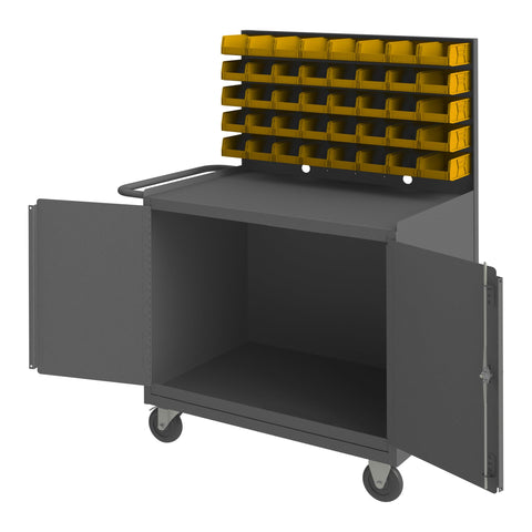 Durham 3112-32B-LU-5PO-95 Mobile Workstation, 32 Bins and Cabinet, 42-3/8 x x24-3/8 x 58