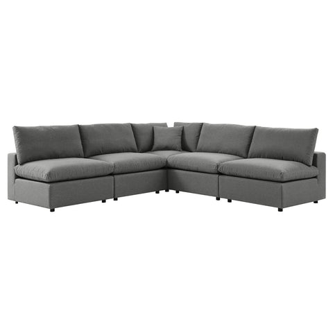 Modway Commix 5-Piece Modern Fabric Patio Sectional Sofa in Charcoal