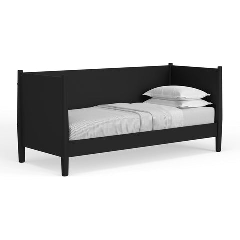 Oakestry Flynn Twin Platform Bed Black Solid Wood Frame No Box Spring Needed Mid Century Modern Design Low Profile Durable Finish Easy Assembly Slatted Base Compact Size Kids Guest Room Furniture