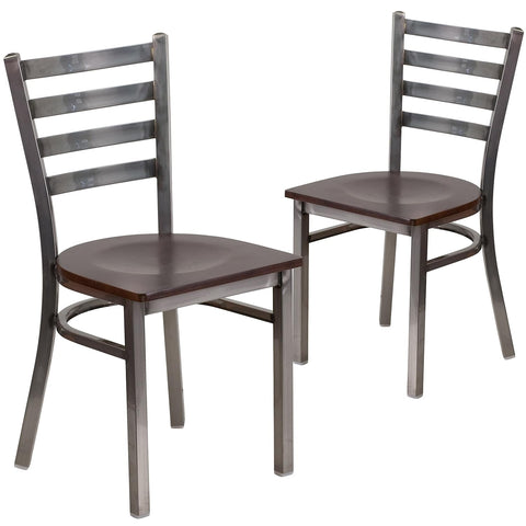 Flash Furniture HERCULES Series Clear Coated Ladder Back Metal Restaurant Chair - Walnut Wood Seat