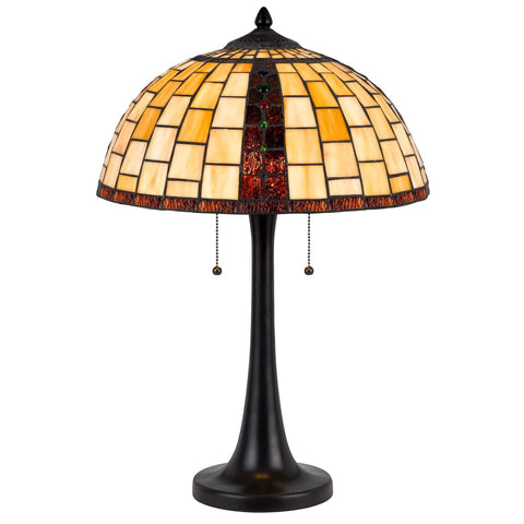 Cal Lighting Tiffany Table Lamp 60WArt Glass Lamp Shade, Stained Glass Desk Lamp for Living Room, Bedroom Yellow